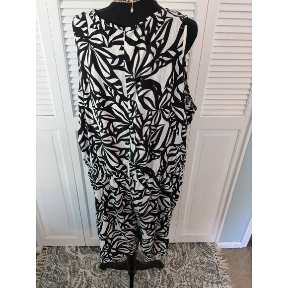 J Jason Wu Romper Women's sz 2X Linen Blend Black White Hawaiian Botanical Zip - Picture 7 of 16